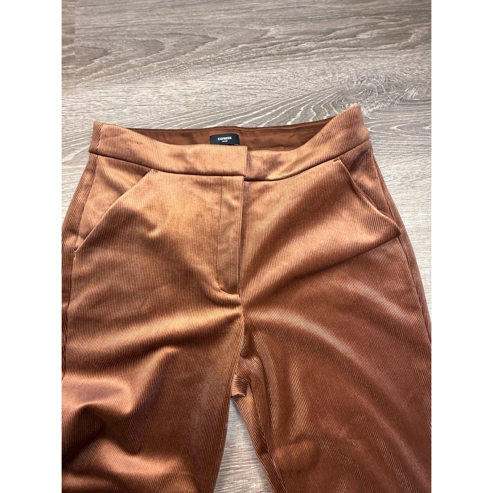 Express Editor Copper Brown Ribbed Wide Leg Dress Pants Womens